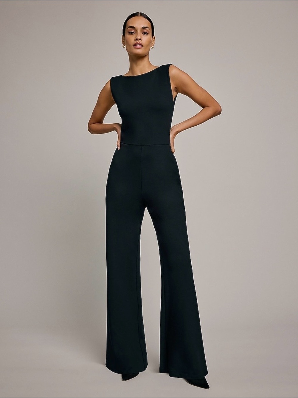Express Women’s Signature Ponte Boat Neck Sleeveless Wide Leg Jumpsuit Black
